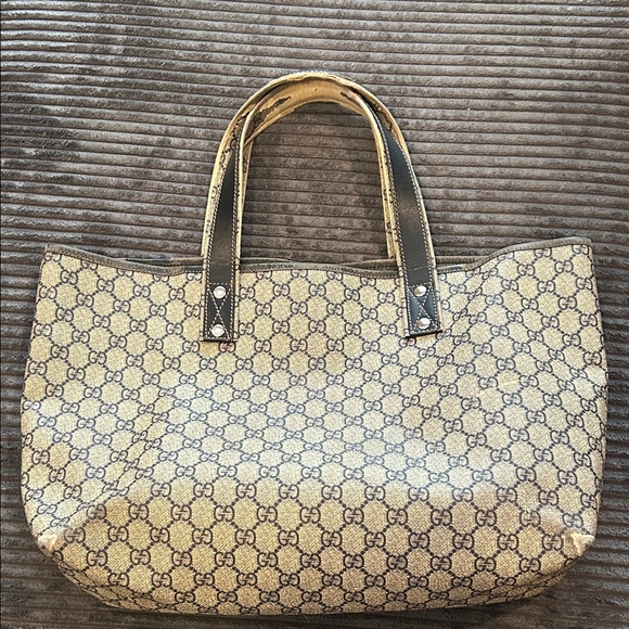 Gucci Blue Monogram Canvas Tote With Red/Blue Web Accent - Picture 2 of 16